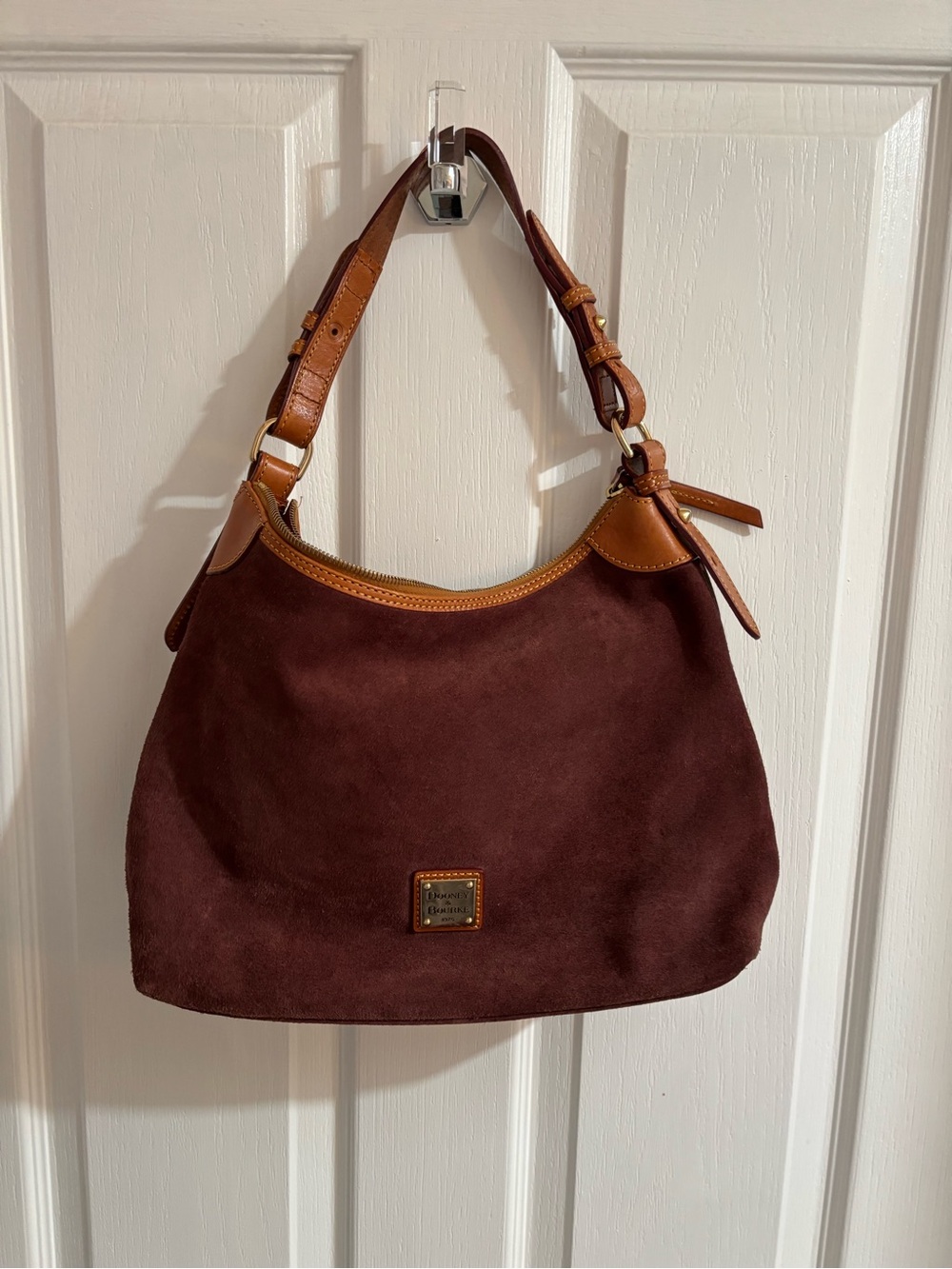 Dooney & Bourke Vintage Brown Suede Shoulder Hobo Bag with Leather Trim